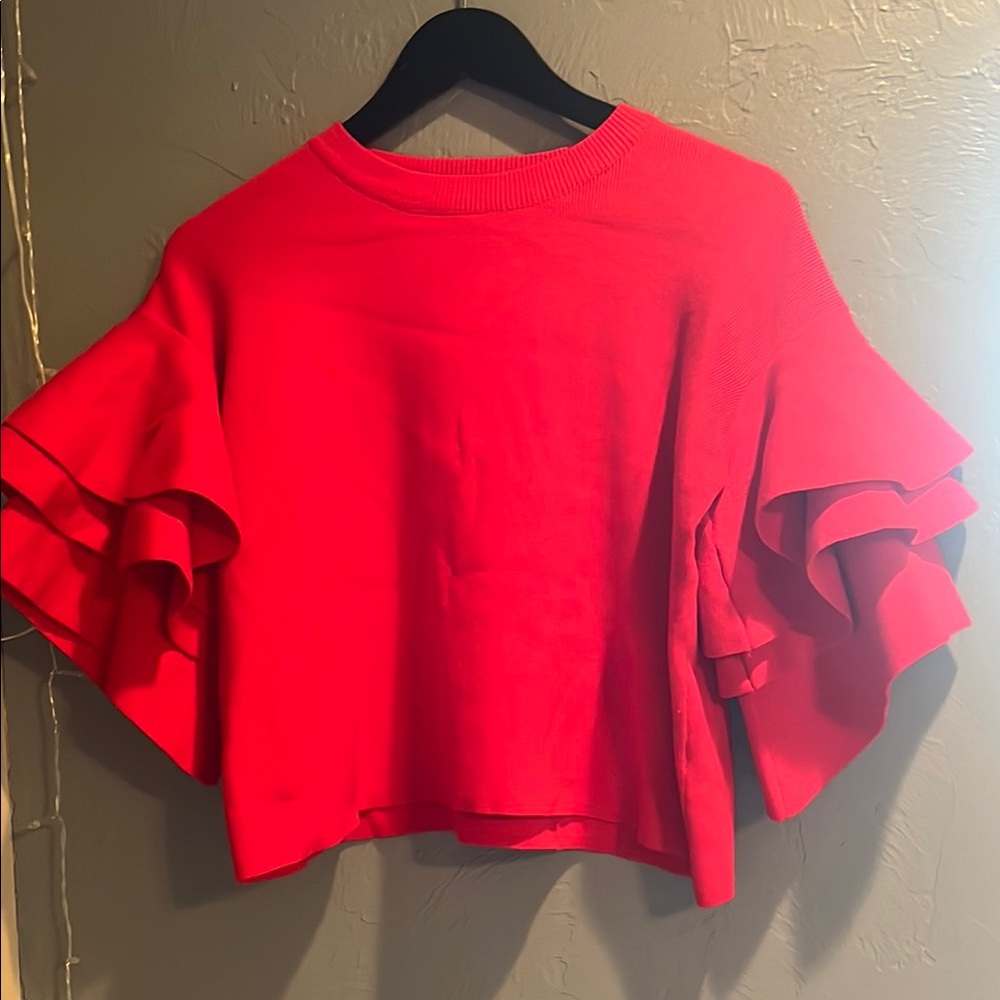 FAVLUX Red Boxy Ruffled Blouse